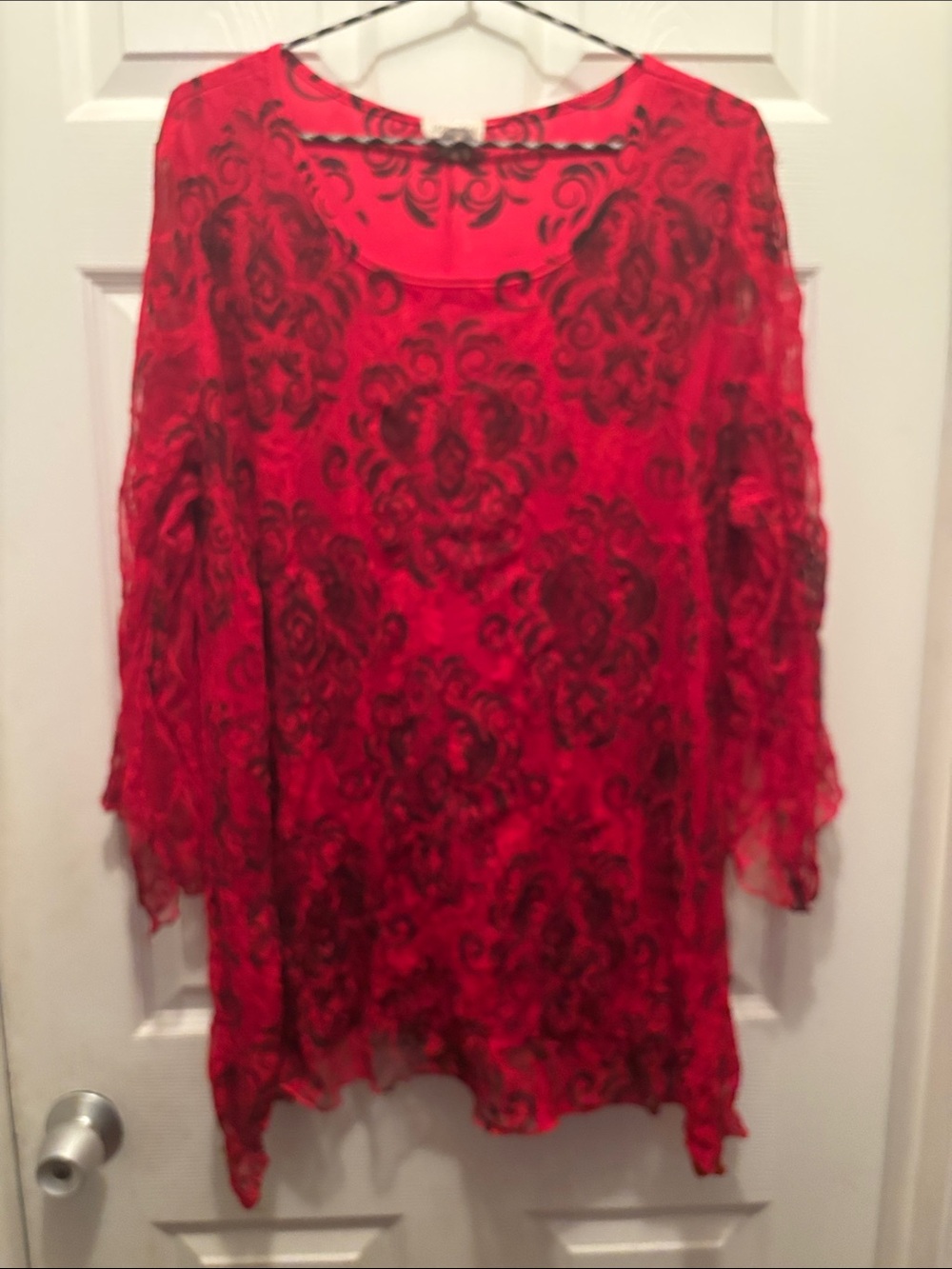 Brittany Black Red Tunic with Black Lace Overlay